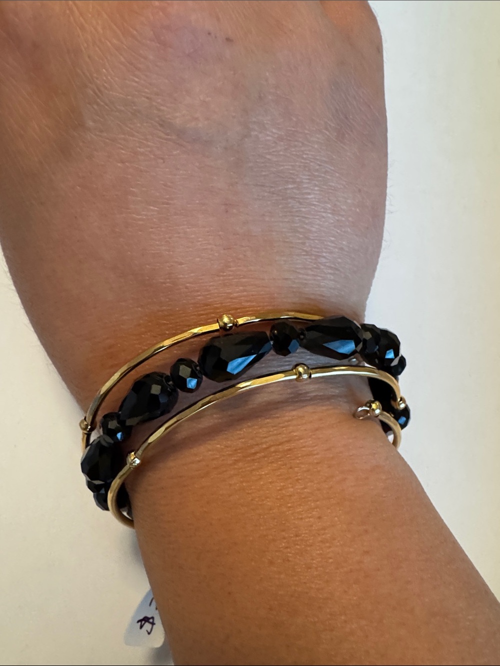 Gold plated and Black Beaded Women's Bracelet